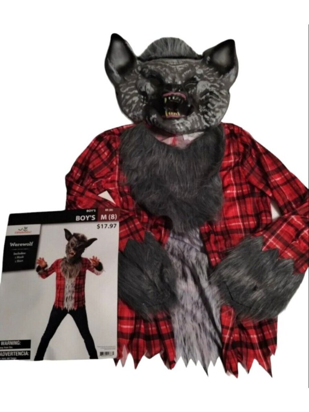 Celebrate Werewolf 2 Piece Halloween Costume Boys Size Medium 8 Mask Shirt New